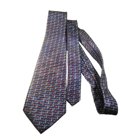 Fratello Mens Tie Hand Made 50" X 3.5 I Love Jesus Religion - Picture 2 of 7